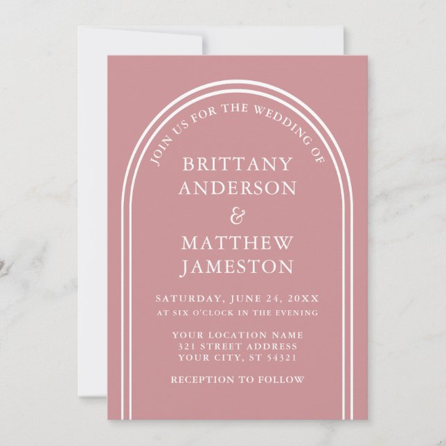 Modern Stylish Arch Wedding Rose Gold Invitation (Front)