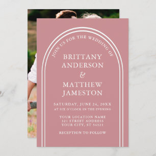 Modern Stylish Arch Wedding Rose Gold Photo Invitation