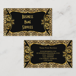 Modern Stylish Art Deco Gold Black Chevron Business Card