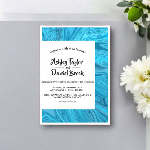 Modern Stylish Artful Blue Waves Abstract Wedding Acrylic Invitations