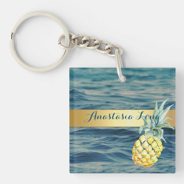 Modern Stylish, Beach, See, Pineapple Key Ring (Front)