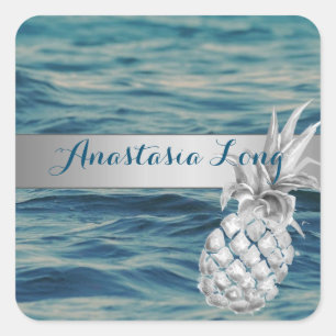 Modern Stylish, Beach, See, Pineapple  Square Sticker
