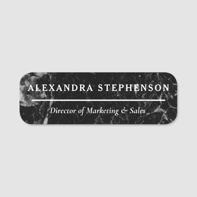 Modern Stylish Beauty Profession Black Marble Name Tag (Front)