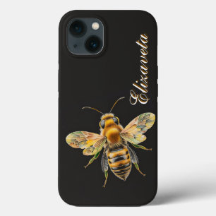 Modern Stylish Bee Black Monogram iPhone 13 Case