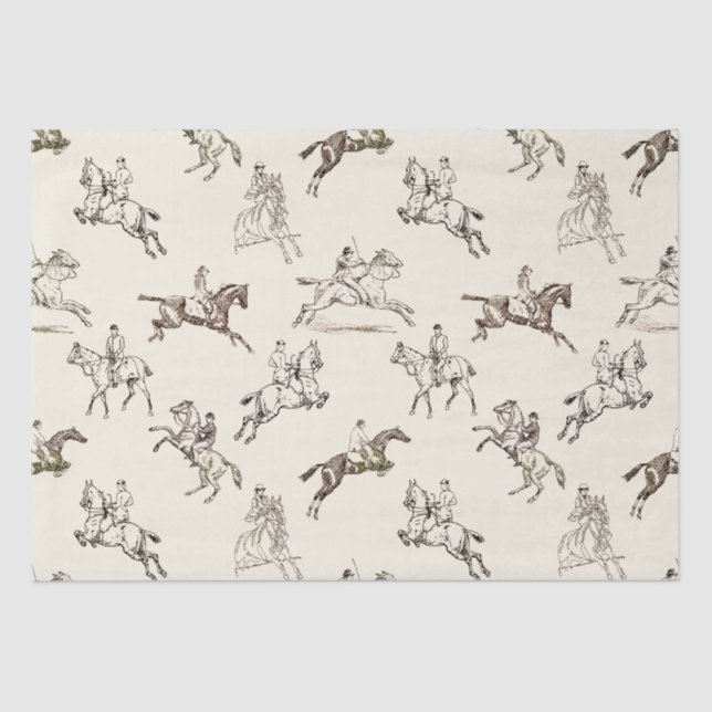 Modern Stylish Beige Horseback Riding Toile Tissue Paper (Front)
