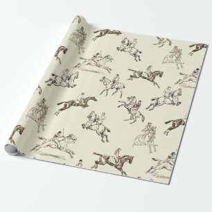 Modern Stylish Beige Horseback Riding Toile Wrapping Paper