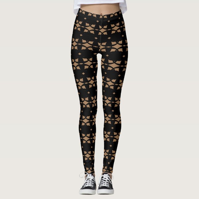 Modern Stylish Black and Beige Leggings (Front)