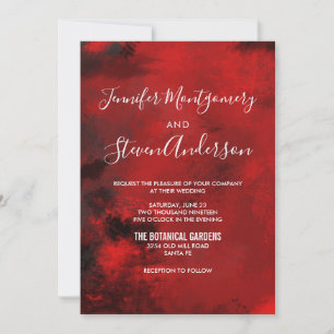 Modern Stylish Black and Dark Red Abstract Wedding Invitation