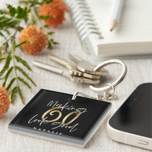 Modern stylish black and gold 60th birthday key ring