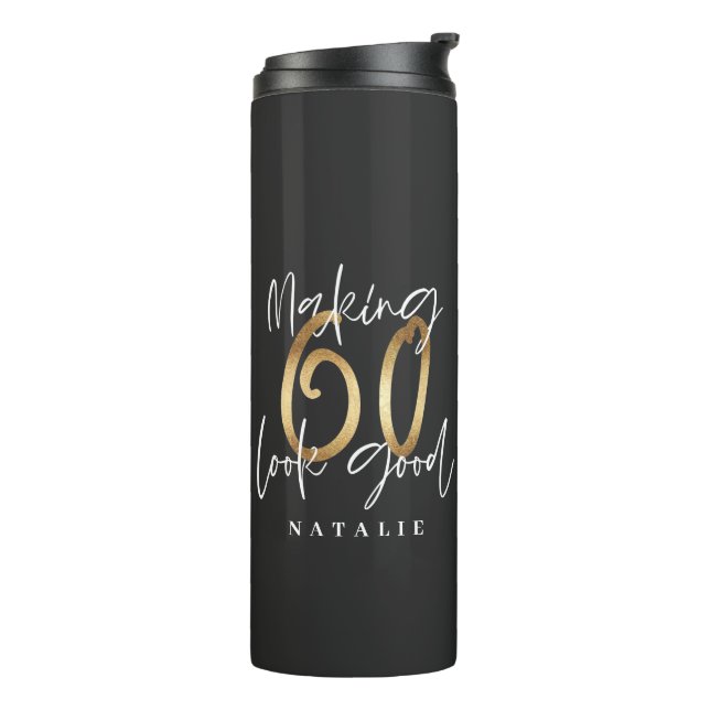 Modern stylish black and gold 60th birthday thermal tumbler (Rotated Left)