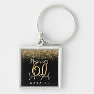 Modern stylish black and gold glitter 60 birthday key ring