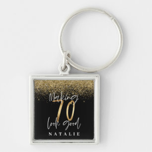Modern stylish black and gold glitter 70 birthday key ring