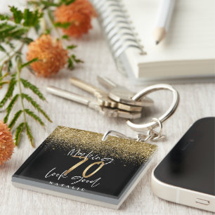 Modern stylish black and gold glitter 70 birthday key ring