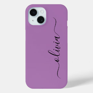 Modern Stylish Black and purple Monogram  iPhone 15 Case