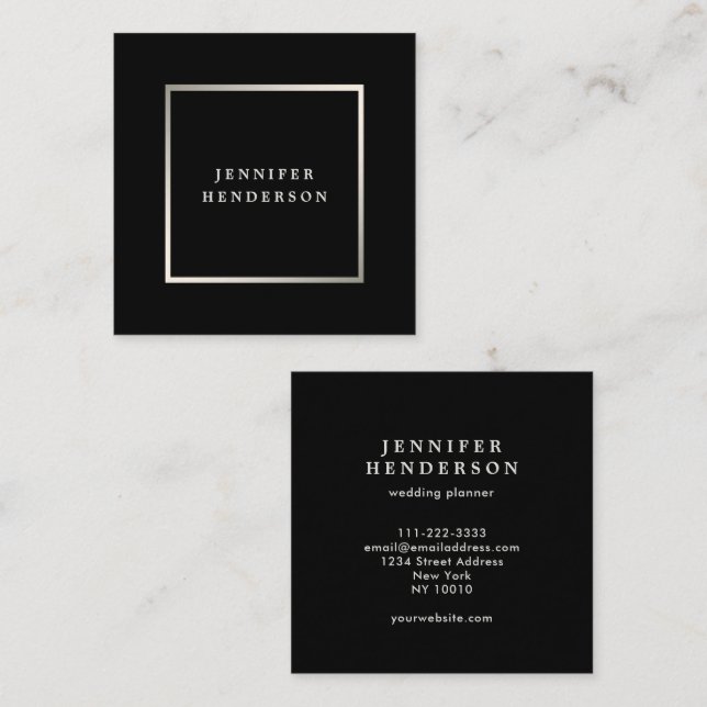 Modern stylish black and silver professional square business card (Front/Back)