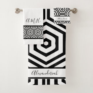 Modern stylish Black and white bathroom geometric Bath Towel Set