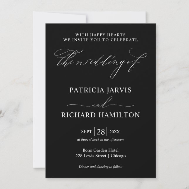 Modern Stylish Black and White Wedding Invitation (Front)