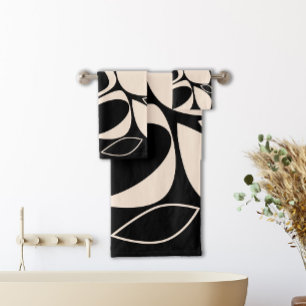 Modern Stylish Black Cream Abstract Pattern Bath Towel Set