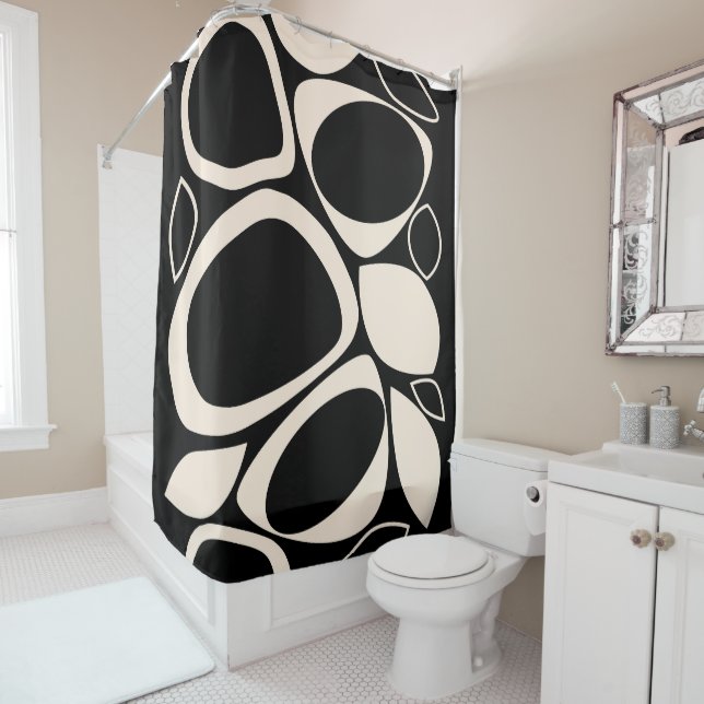 Modern Stylish Black Cream Abstract Pattern Shower Curtain (In Situ)