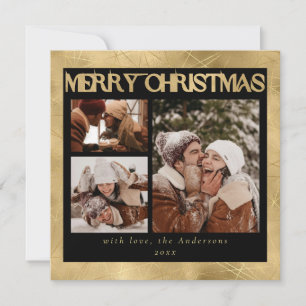 Modern Stylish Black & Faux Gold   Photo Christmas Holiday Card