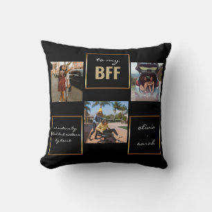 Modern Stylish Black Gold BFF 3 Photo Cushion