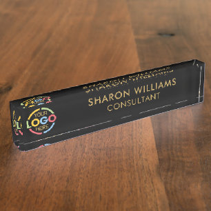 Modern Stylish Black Gold Business Logo Office Nameplate