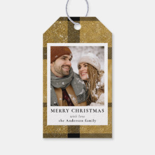 Modern Stylish Black & Gold Christmas Family Photo Gift Tags