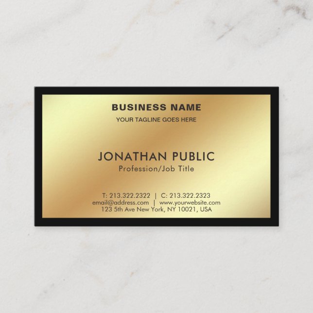 Modern Stylish Black Gold Creative Simple Plain Business Card (Front)