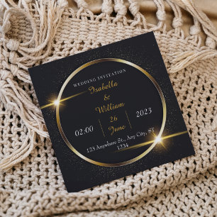 Modern Stylish Black & Gold Elegant Wedding Invitation