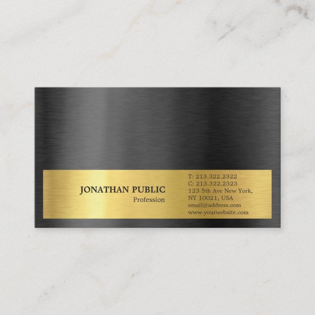Modern Stylish Black Gold Grey Plain Silk Finish Business Card (Front)