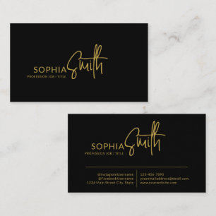 Modern Stylish Black & Gold Handwritten Script Business Card