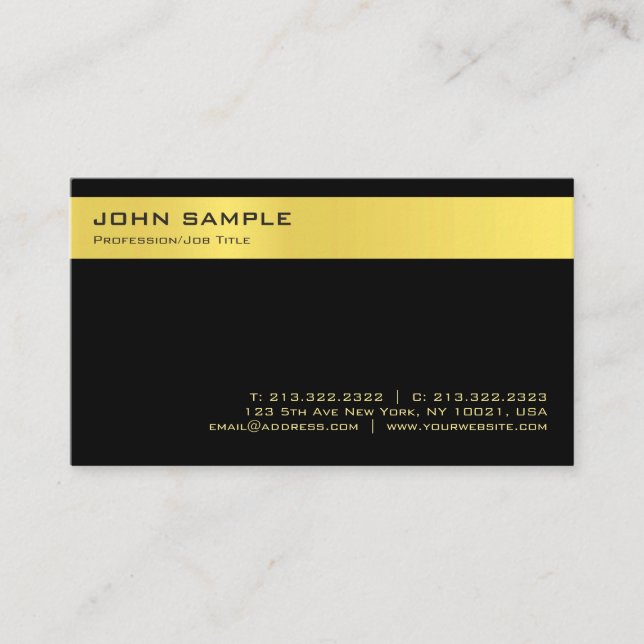 Modern Stylish Black Gold Minimalistic Plain Business Card (Front)
