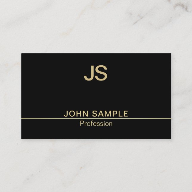 Modern Stylish Black Gold Monogram Luxury Chic Business Card (Front)
