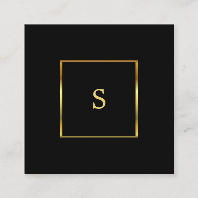 Modern stylish black gold professional monogram square business card (Front)