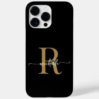 Modern Stylish Black Gold  Script Monogram Initial