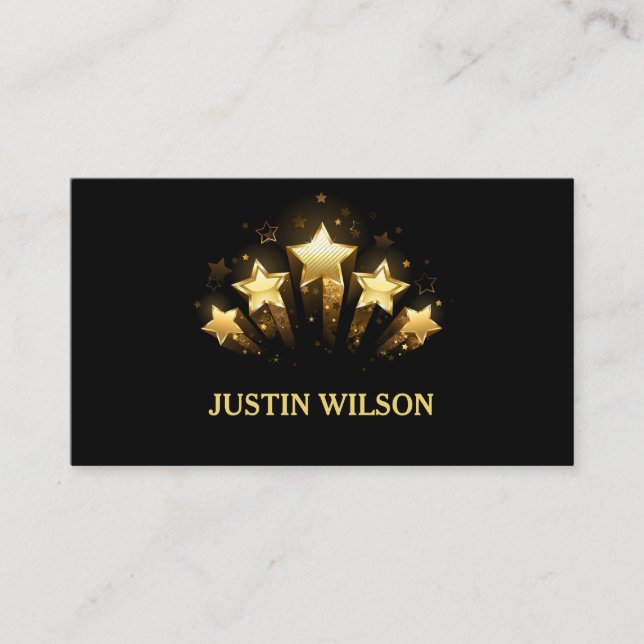 Modern stylish Black Gold Stars professional Business Card (Front)