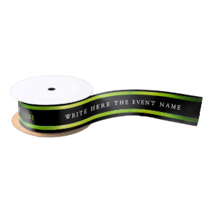 Modern Stylish Black Green Stripe White Typography Satin Ribbon