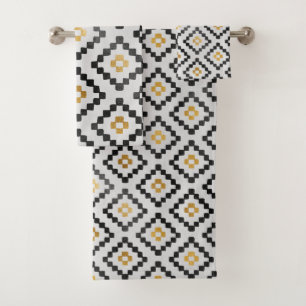 Modern Stylish Black Grey Gold Geometric Design Bath Towel Set