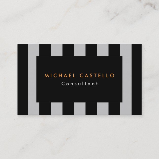 Modern Stylish Black Grey Striped Professional Business Card (Front)