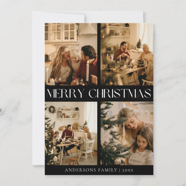 Modern Stylish Black Merry Christmas Holiday Card (Front)