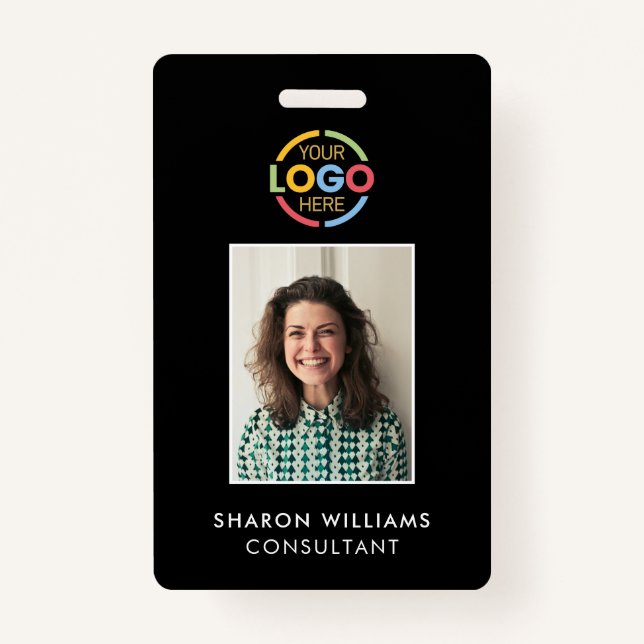 Modern Stylish Black Minimalist Employee Photo ID ID Badge (Front)