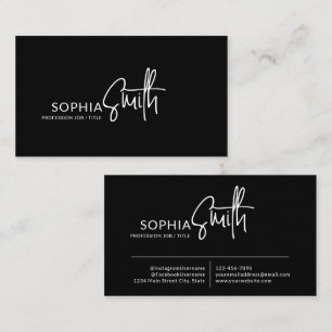 Modern Stylish Black Monochrome Handwritten Script Business Card