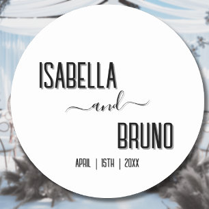 Modern, Stylish Black Personalised Text Wedding Classic Round Sticker