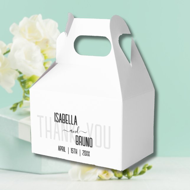 Modern, Stylish Black Personalised Text Wedding Favour Box (Creator Uploaded)
