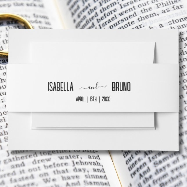 Modern, Stylish Black Personalised Text Wedding Invitation Belly Band (Creator Uploaded)