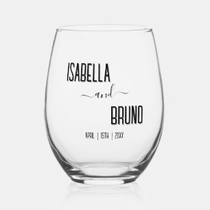 Modern, Stylish Black Personalised Text Wedding Stemless Wine Glass