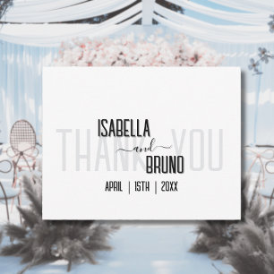 Modern, Stylish Black Personalised Text Wedding Thank You Card