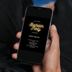 Modern Stylish Black White Gold Bachelor Party Invitation