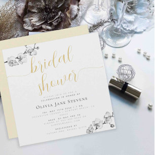 Modern Stylish Black White Orchid Bridal Shower Invitation