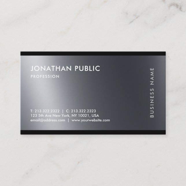Modern Stylish Black White Professional Cool Plain Business Card (Front)